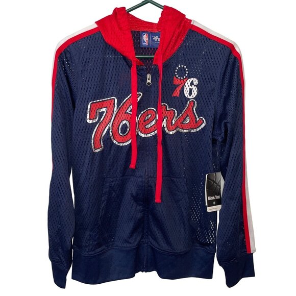 Philadelphia 76ers Women's Mesh Hoodie Jacket G-III 4Her By Carl Banks Size S - Picture 1 of 6